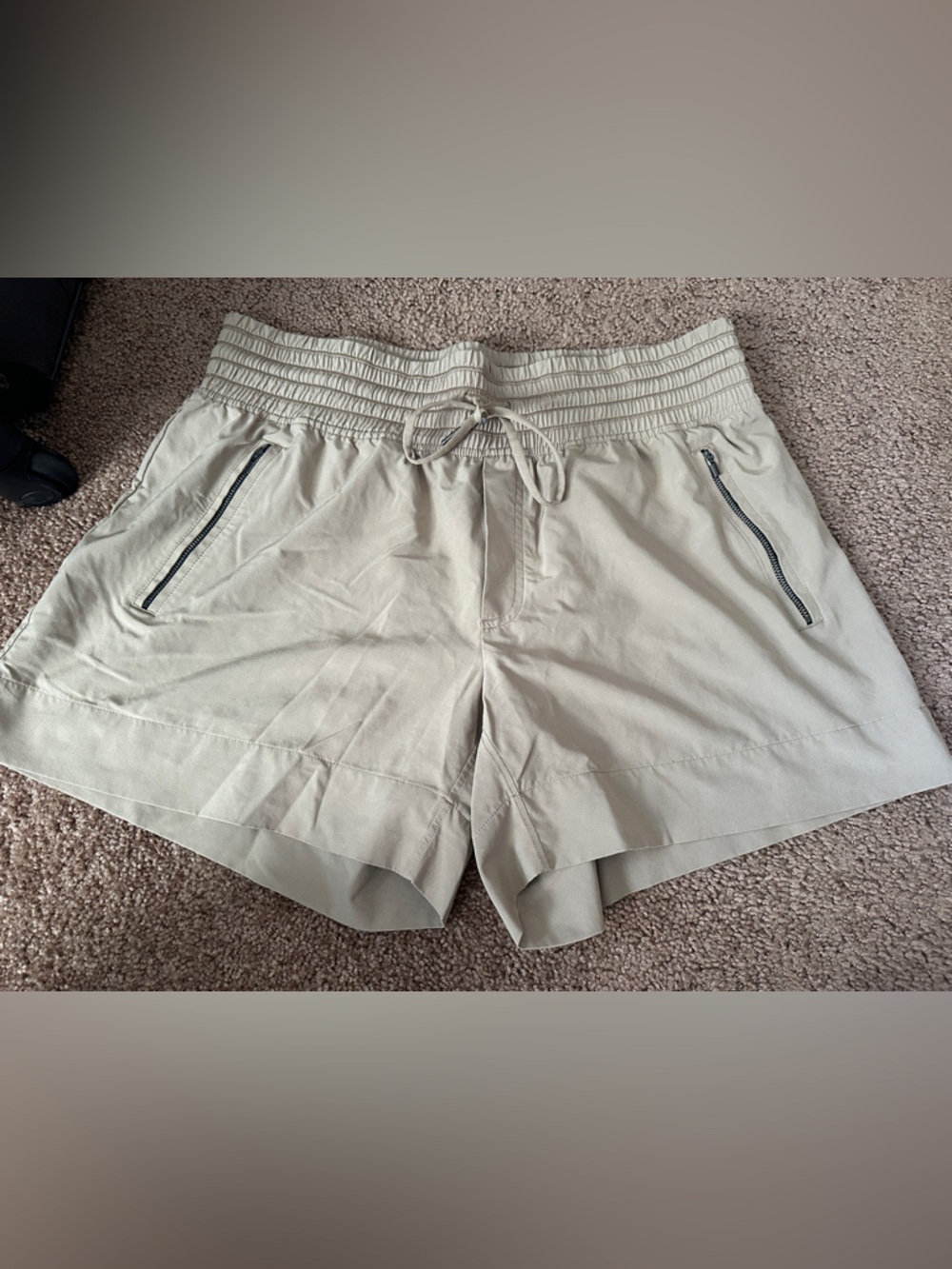 Athleta Women’s Elastic Waist Drawstring Shorts in Light Beige